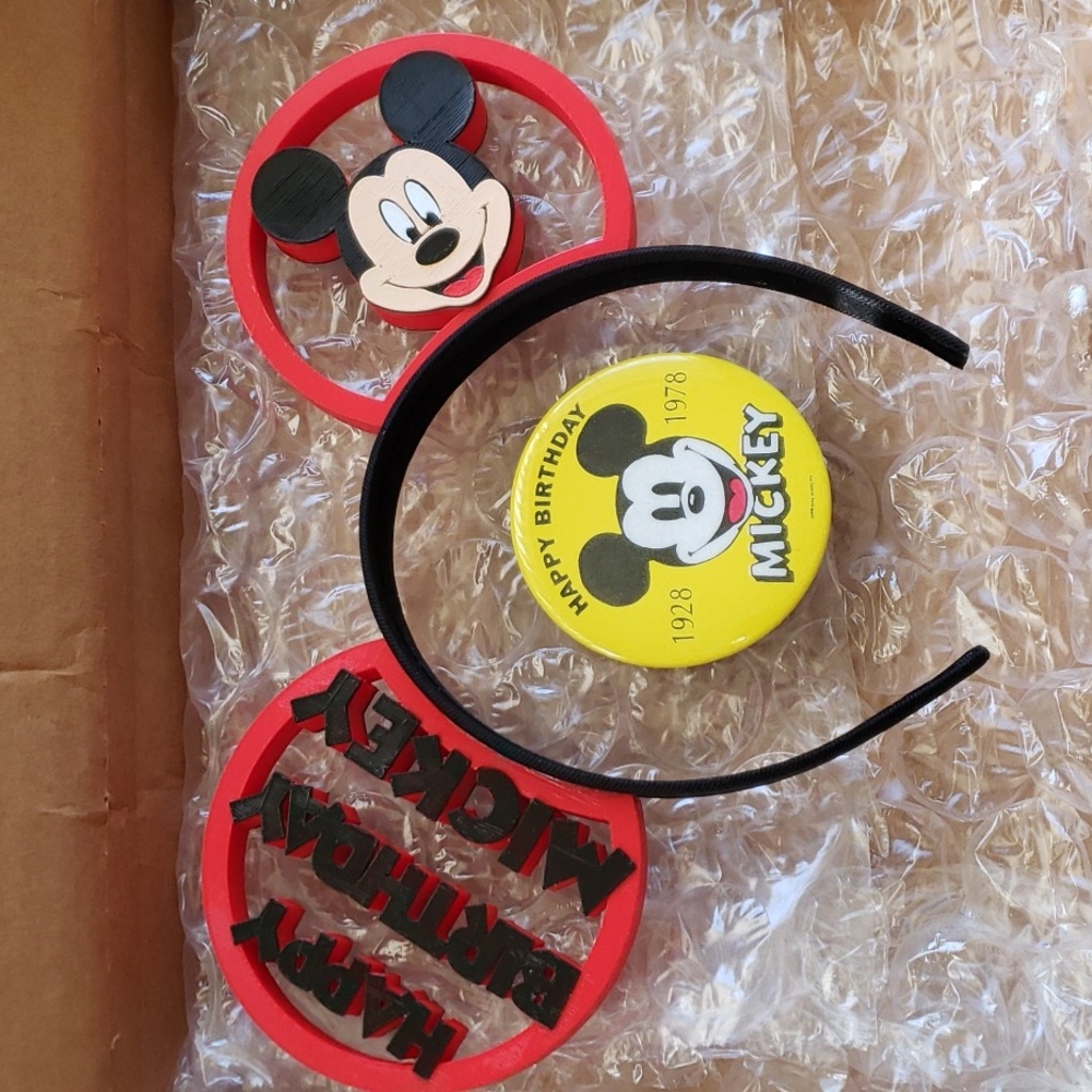Happy Birthday Mickey Mouse Ears and Button.